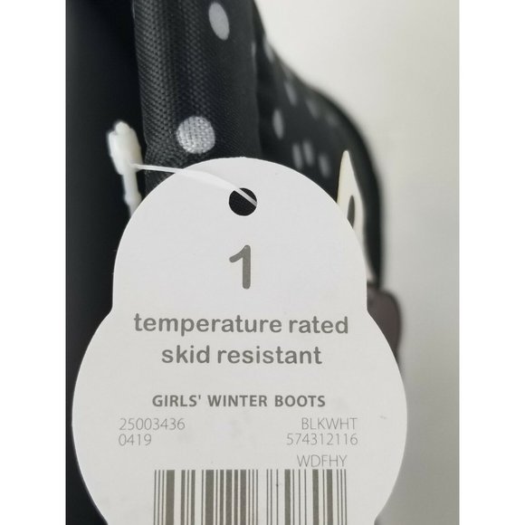 NEW WONDER NATION GIRLS WINTER  BOOTS BLACK Pink Polka Dot Hook and Loop 13-1 - Picture 8 of 10